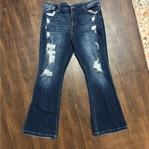 Dark Indigo Distressed Flare Jeans